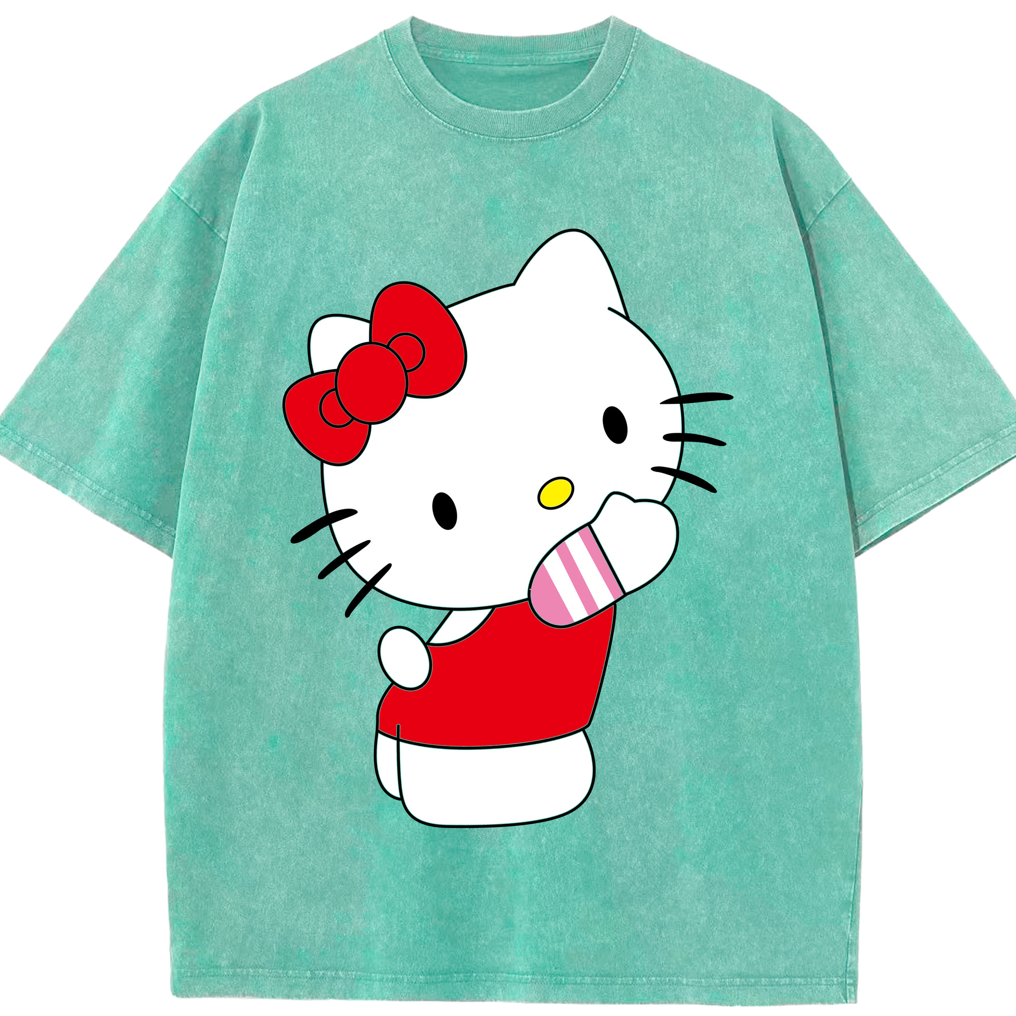 （画像用） Hello Kitty ハローキティ 綿100% ヴィンテージ風 半袖Tシャツ（フロントプリント）